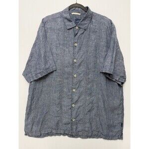 Tommy Bahama Shirt Men's XL Blue Button Short Sleeve 100% Linen